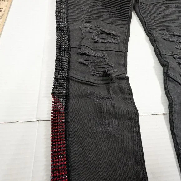 NWT Preme Buffalo Moto Skinny Stretch Jean 28 x 32 distressed with rhinestones